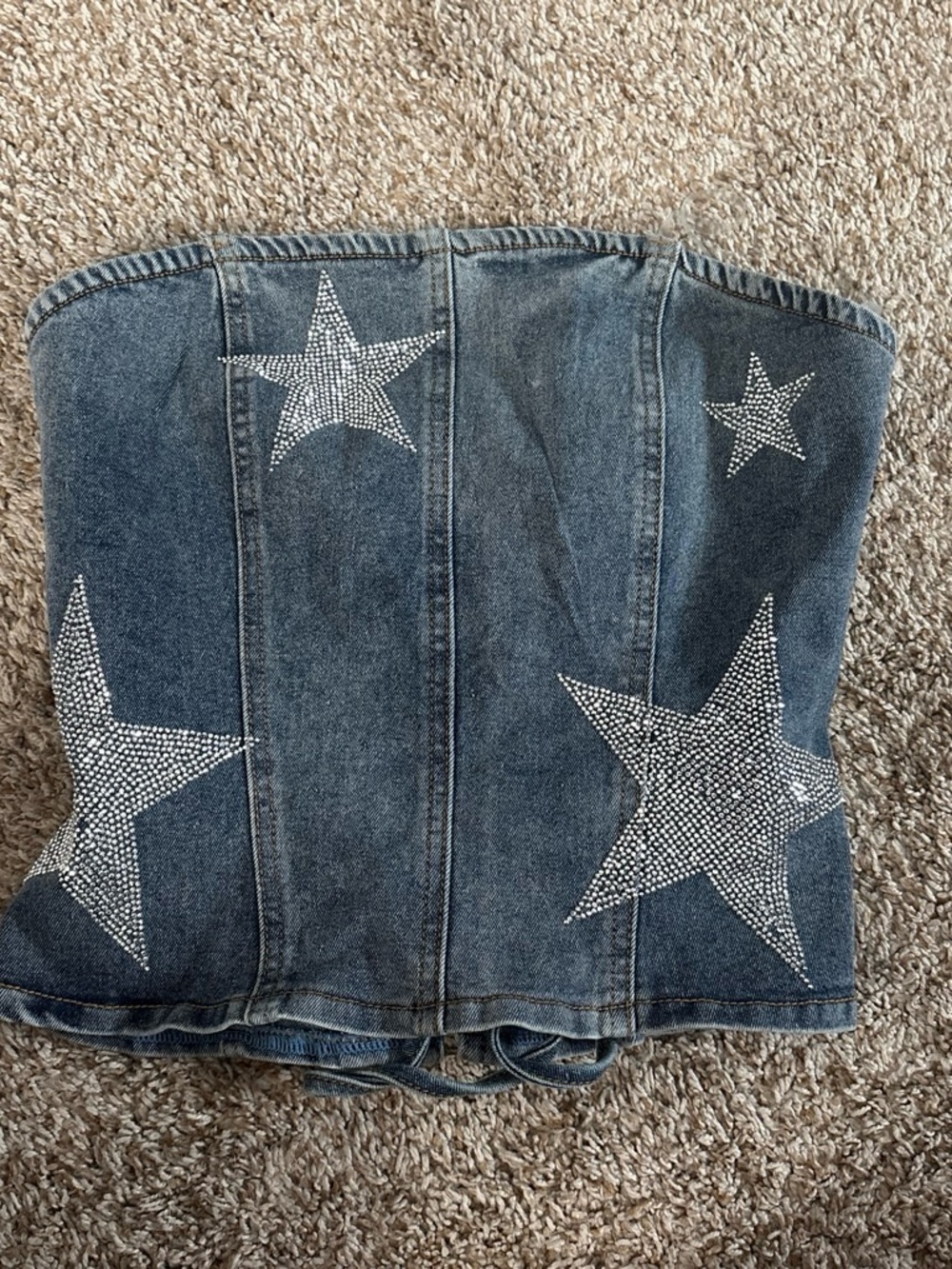 Windsor Denim Corset Tube Top with Rhinestone Stars - Blue